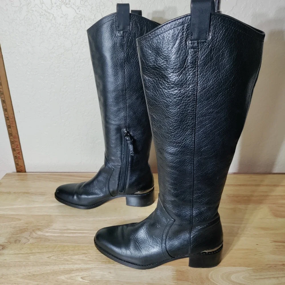 Louise et Cie Black Leather Knee High Riding Boots Gold Heel Detail Size 6.5 M